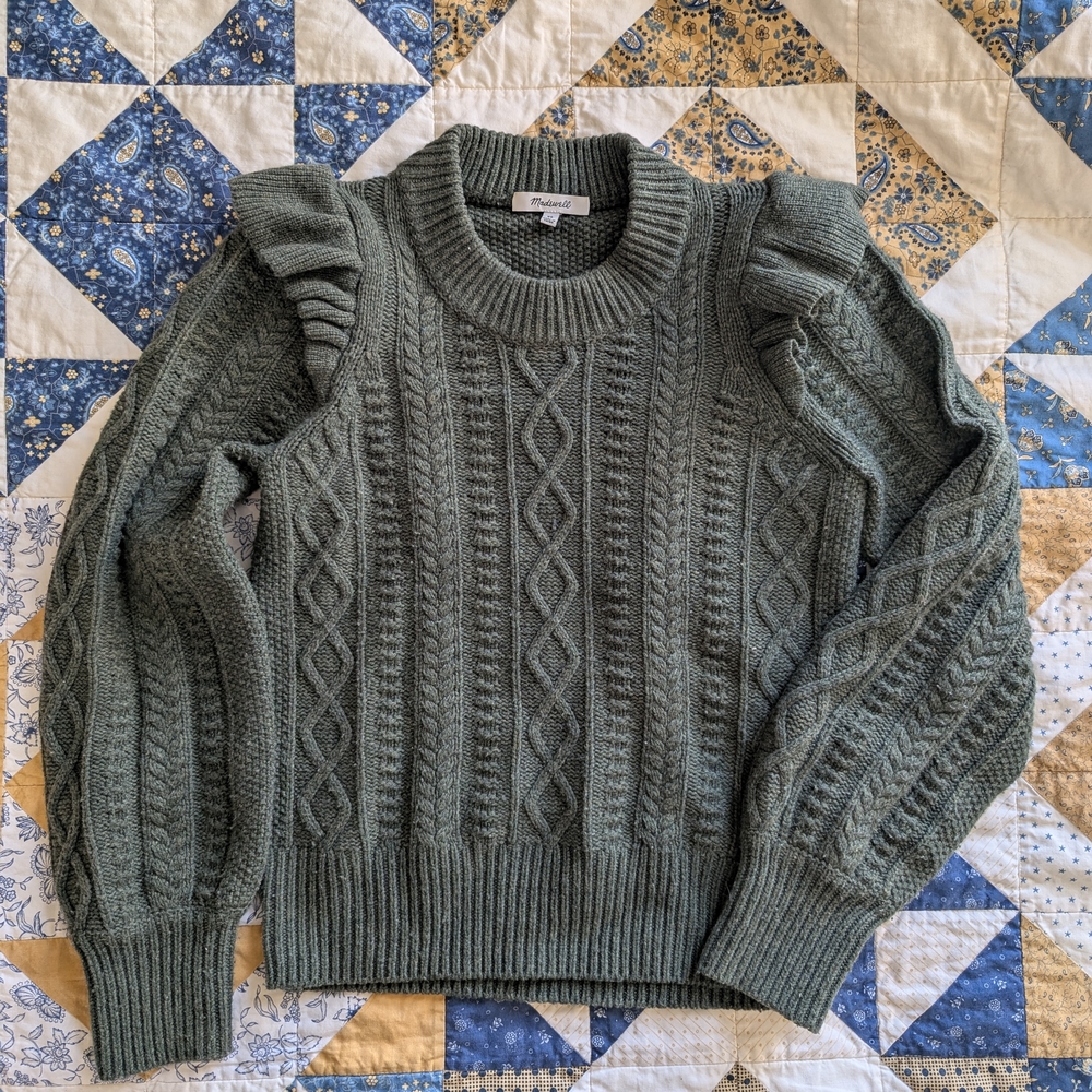 Madewell Hollydene Ruffle Cable Knit Sweater